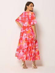 Yours Curve Pink Angel Sleeve Tiered Dress - Image 3 of 5