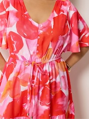 Yours Curve Pink Angel Sleeve Tiered Dress - Image 4 of 5