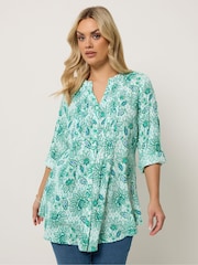 Yours Curve Green Paisley Pintuck Blouse - Image 1 of 5