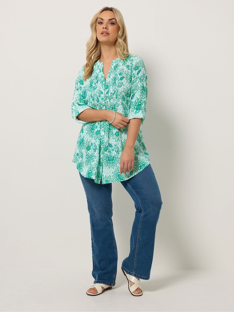 Yours Curve Green Paisley Pintuck Blouse - Image 2 of 5