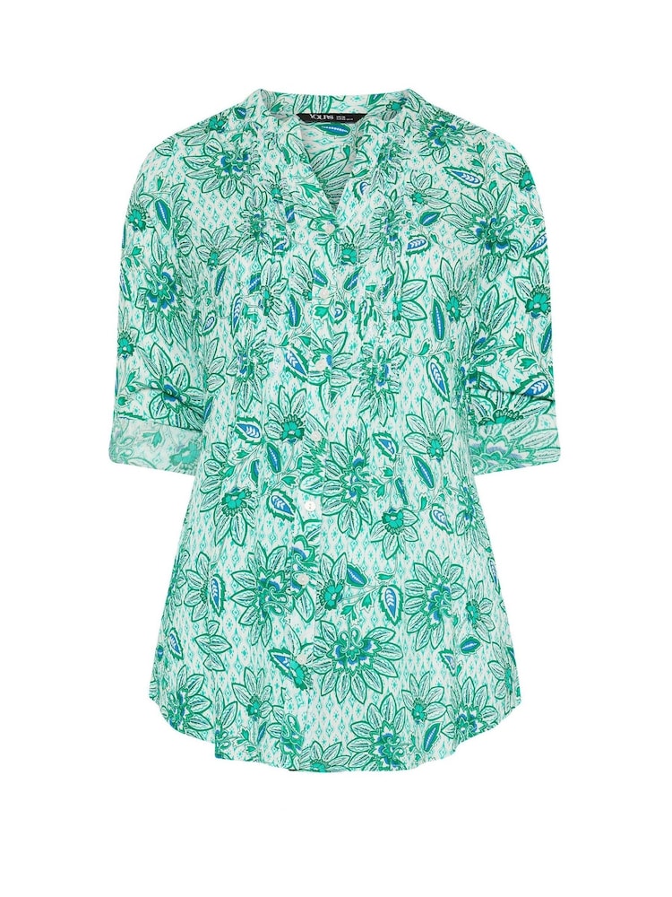 Yours Curve Green Paisley Pintuck Blouse - Image 5 of 5