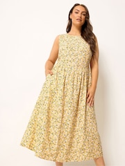 Yours Curve Yellow Linen Blende V Waist Midaxi Dress - Image 1 of 4