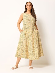 Yours Curve Yellow Linen Blende V Waist Midaxi Dress - Image 2 of 4