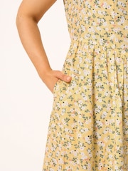 Yours Curve Yellow Linen Blende V Waist Midaxi Dress - Image 4 of 4