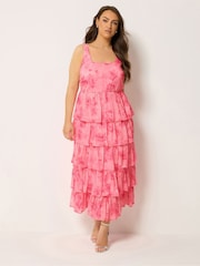 Yours Curve Pink Floral Ruffle Dress - Image 1 of 5