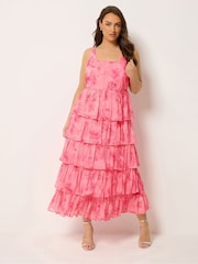 Yours Curve Pink Floral Ruffle Dress - Image 2 of 5