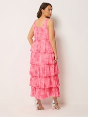 Yours Curve Pink Floral Ruffle Dress - Image 3 of 5