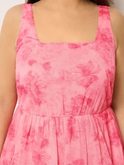 Yours Curve Pink Floral Ruffle Dress - Image 4 of 5