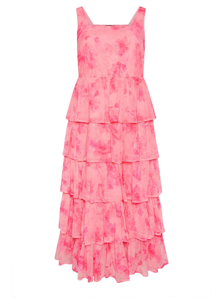 Yours Curve Pink Floral Ruffle Dress - Image 5 of 5