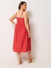 Yours Curve Red Linen Blend Button Sun Dress - Image 3 of 5