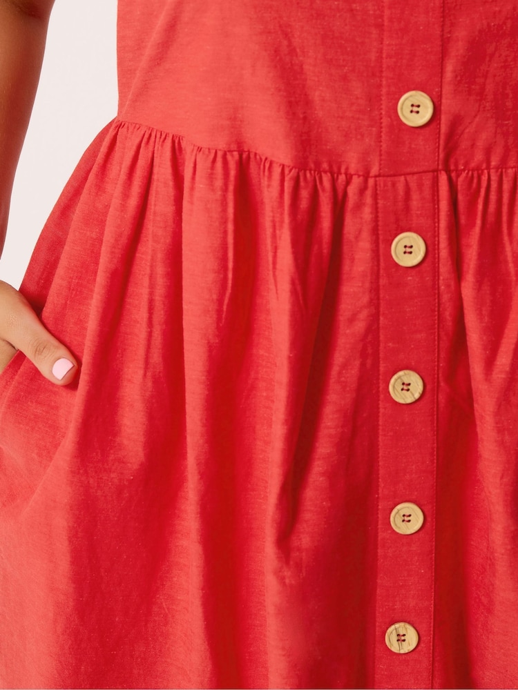 red linen sun dress Red Linen Midi Sundress for Summer, Minimalist Flowy Sleeveless Cocoon Dress With Asymmetric Hem, Plus Size Friendly