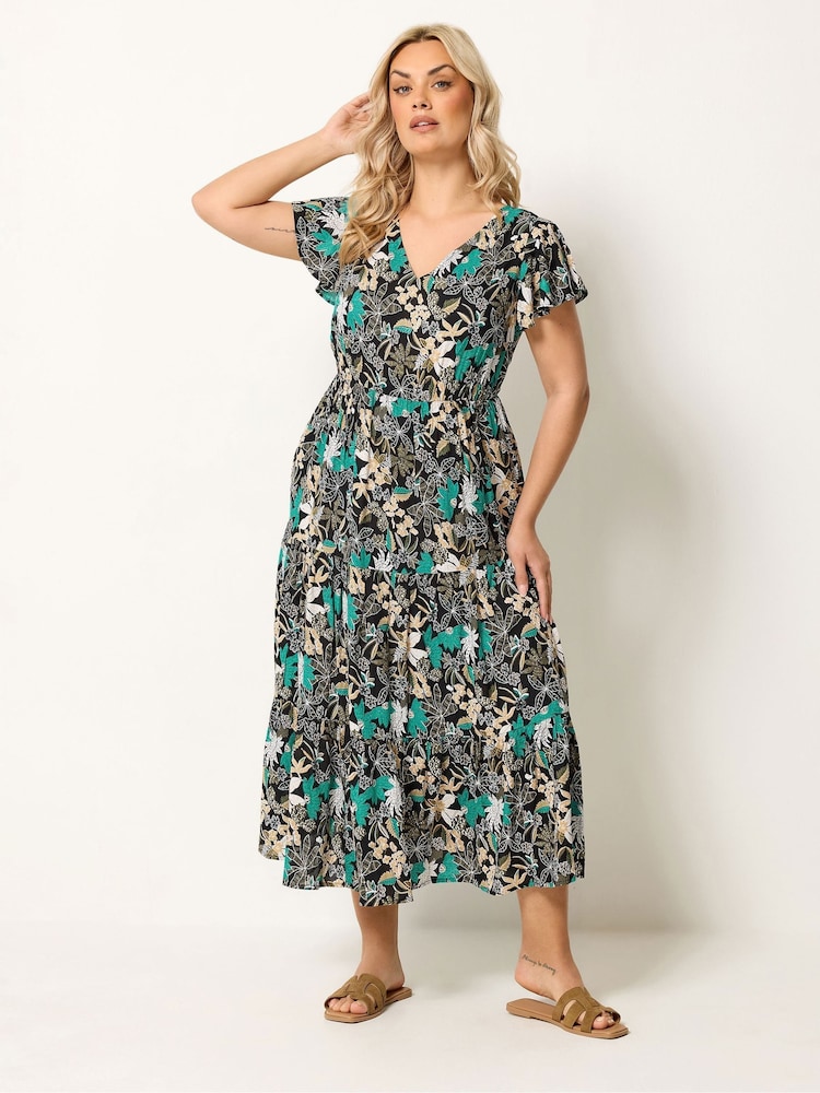 Yours Curve Black Shirred Smock Dress - Image 1 of 5 Yours Curve Black Shirred Smock Dress - Image 1 of 5