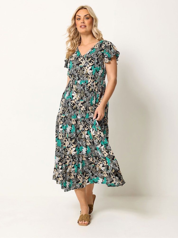Yours Curve Black Shirred Smock Dress - Image 2 of 5 Yours Curve Black Shirred Smock Dress - Image 2 of 5