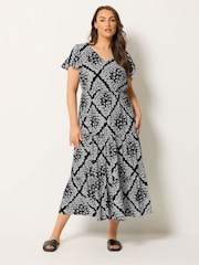 Yours Curve Black Shirred Smock Dress - Image 1 of 5