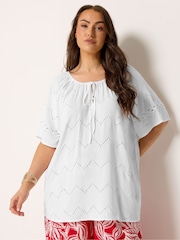 Blanco - Yours Curve Broderie Scallop Blouse - Imagen 1 de 4