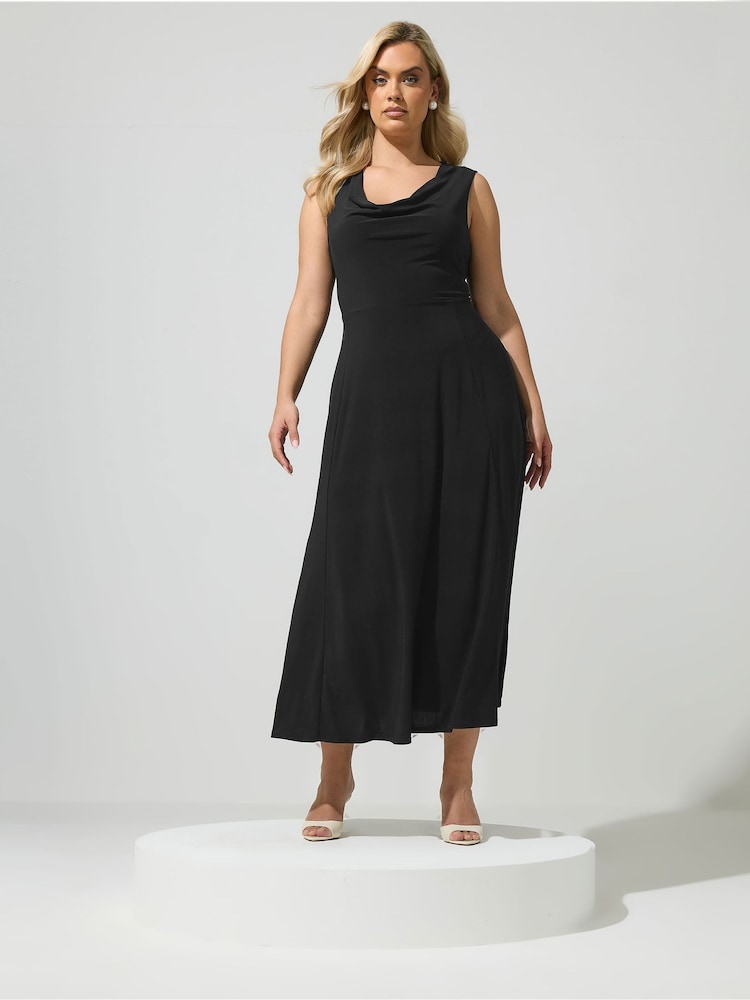 Yours Curve Black London Ity Cowl Lace Up Maxi Dress - Image 1 of 5 Yours Curve Black London Ity Cowl Lace Up Maxi Dress - Image 1 of 5