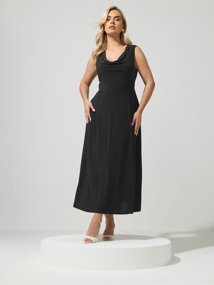 Yours Curve Black London Ity Cowl Lace Up Maxi Dress - Image 2 of 5 Yours Curve Black London Ity Cowl Lace Up Maxi Dress - Image 2 of 5
