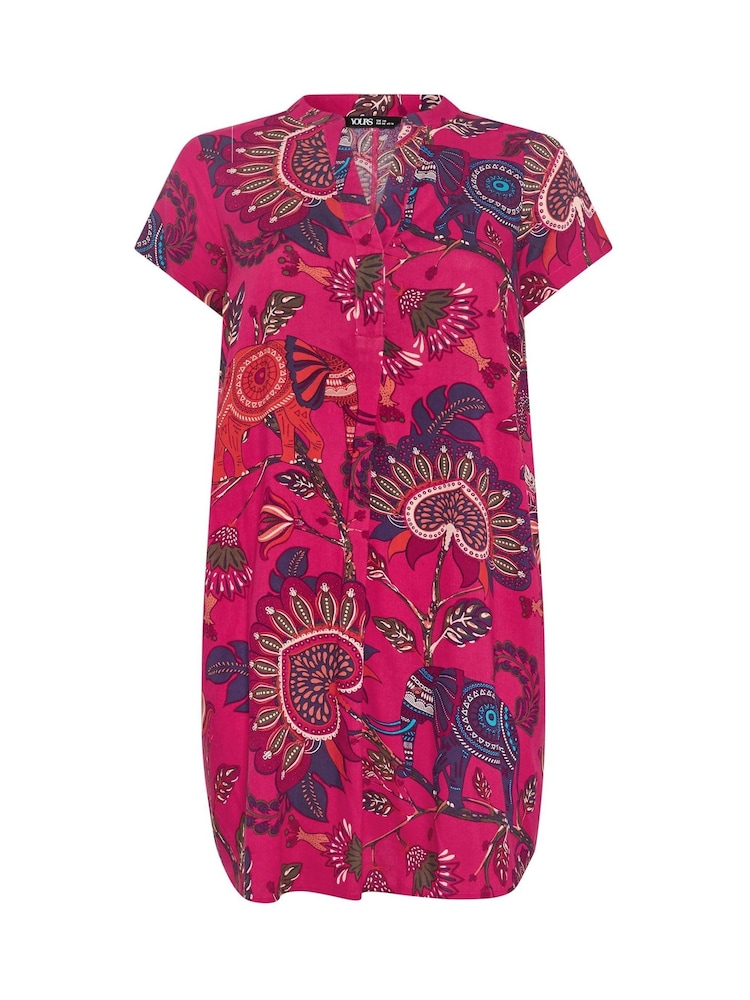 Yours Curve Pink Pleated Front Detail Tunic Dress - Image 5 of 5