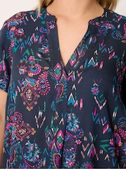 Yours Curve Blue Pleated Front Detail Tunic Dress - Image 4 of 5