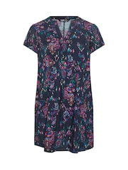 Yours Curve Blue Pleated Front Detail Tunic Dress - Image 5 of 5
