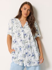 Yours Curve White Floral Notch Neck Blouse - Image 1 of 5