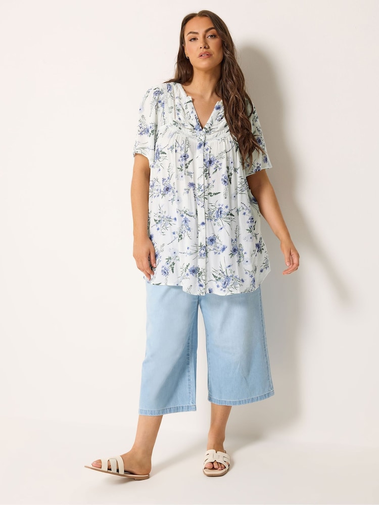 Yours Curve White Floral Notch Neck Blouse - Image 2 of 5