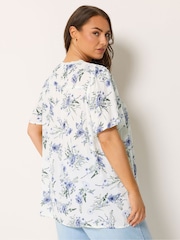 Yours Curve White Floral Notch Neck Blouse - Image 3 of 5