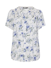 Yours Curve White Floral Notch Neck Blouse - Image 5 of 5