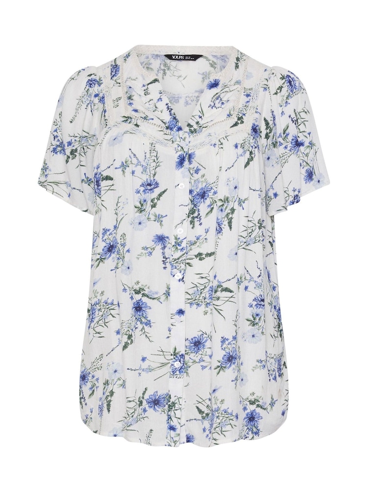 Yours Curve White Floral Notch Neck Blouse - Image 5 of 5