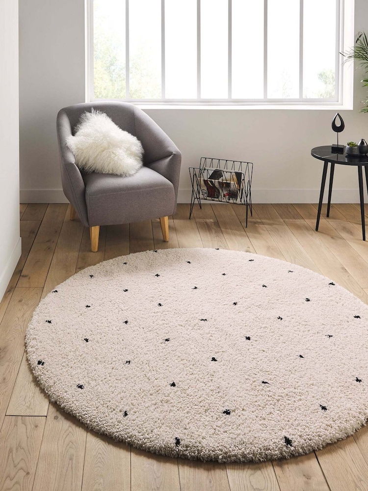 La Redoute Intérieurs White Black Ava Berber-Style Round Rug in Polka Dot - Image 1 of 3 La Redoute Intérieurs White Black Ava Berber-Style Round Rug in Polka Dot - Image 1 of 3