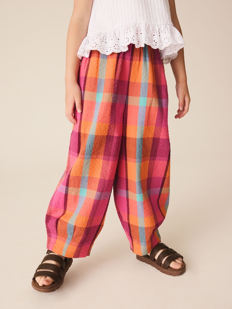 Bright Seersucker Check Pullon Barrel Trousers (3-16yrs) - Image 1 of 8 Bright Seersucker Check Pullon Barrel Trousers (3-16yrs) - Image 1 of 8