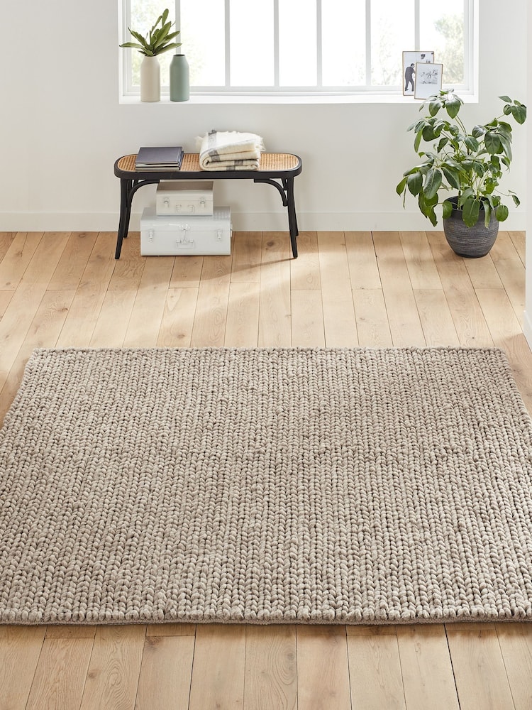 La Redoute Intérieurs Beige Diano Knit Effect Square Wool Rug - Image 1 of 4 La Redoute Intérieurs Beige Diano Knit Effect Square Wool Rug - Image 1 of 4