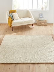 La Redoute Intérieurs Ecru Diano Knit Effect Square Wool Rug - Image 1 of 4