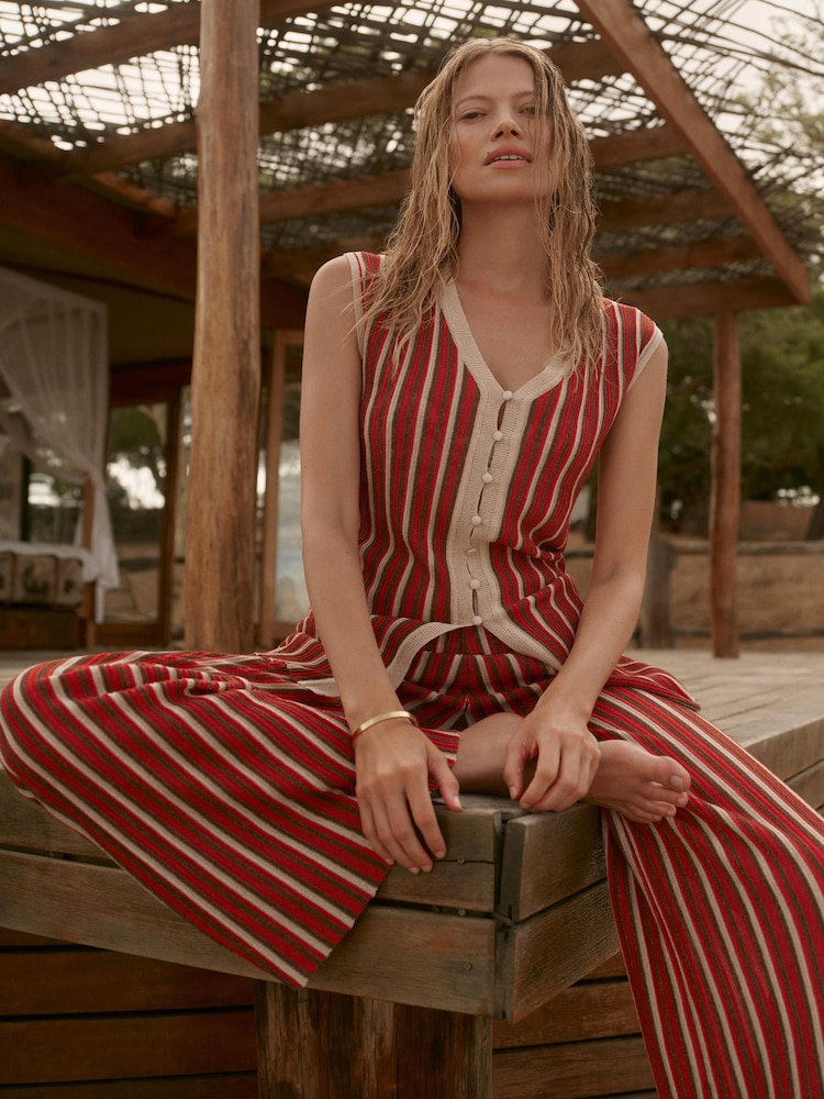 Mint Velvet Red Striped Knit Trousers - Image 1 of 7