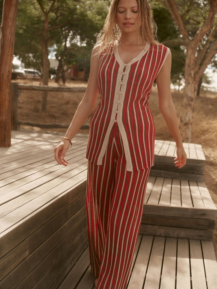 Mint Velvet Red Striped Knit Trousers - Image 2 of 7