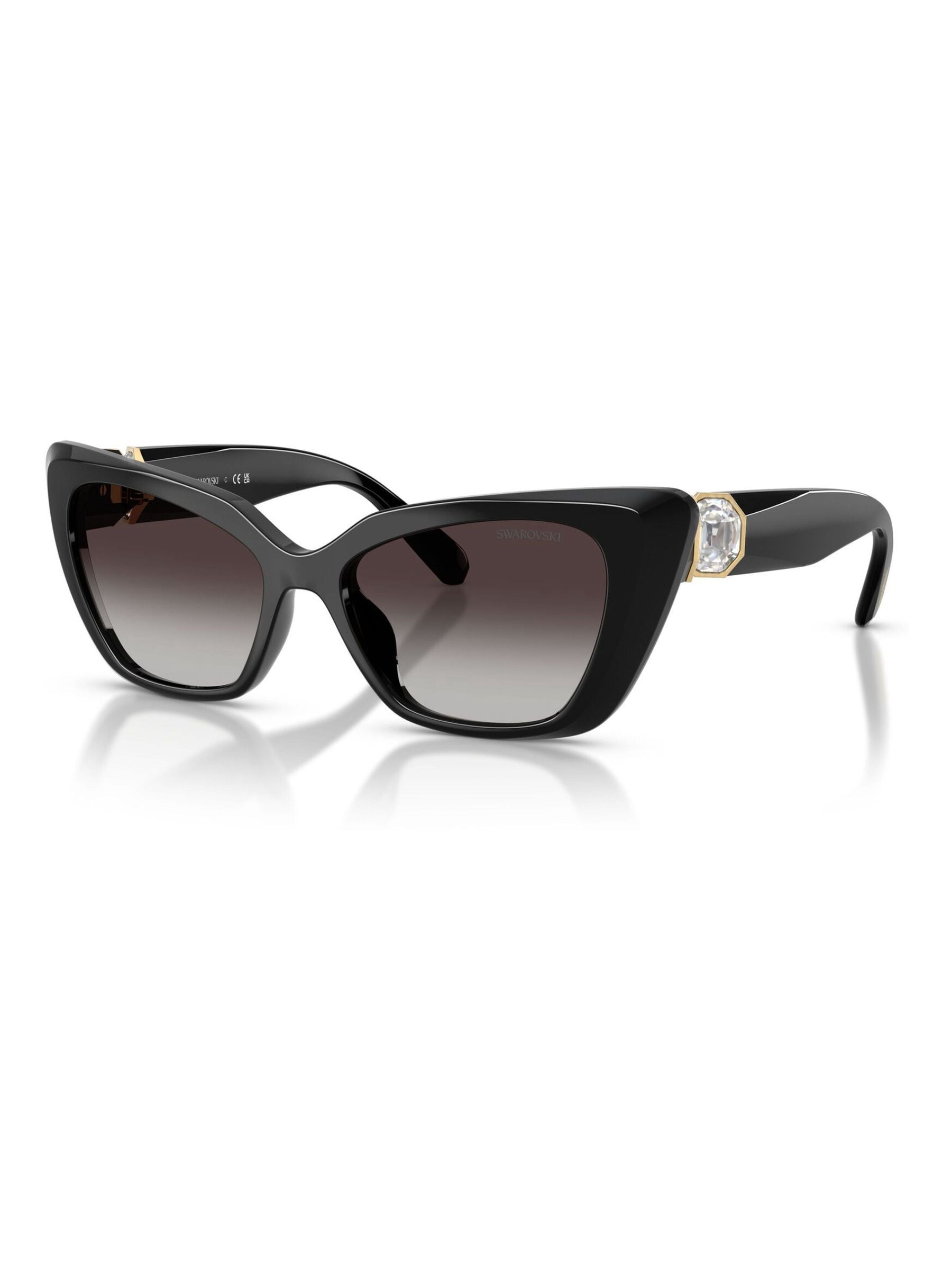 Swarovski Black/Grey Sk6047 10018G Woman Sunglasses Injected Cat Eye Normal Nuanced - Image 3