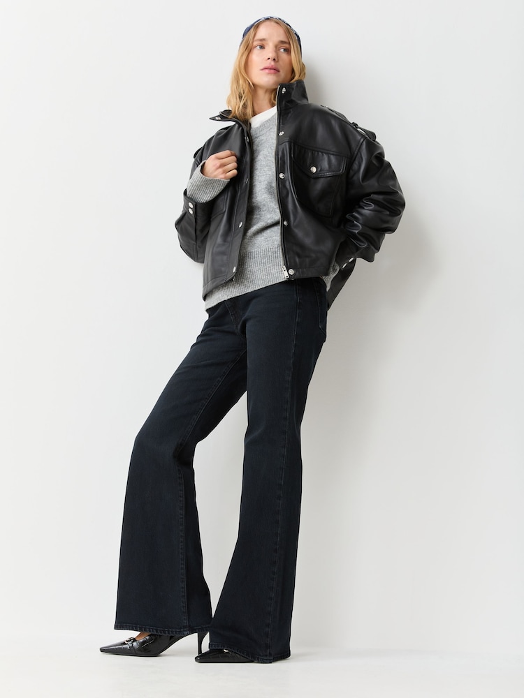 Urban Code Black Leather bomber with drawcord hem Jacket - Image 2 of 4
