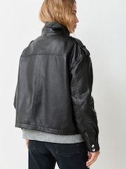 Urban Code Black Leather bomber with drawcord hem Jacket - Image 3 of 4