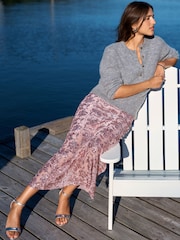 Pink Sequin Floral Mesh Midi Skirt - Image 1 of 6