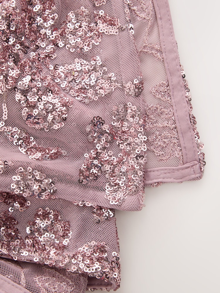 Pink Sequin Floral Mesh Midi Skirt - Image 6 of 6 Pink Sequin Floral Mesh Midi Skirt - Image 6 of 6