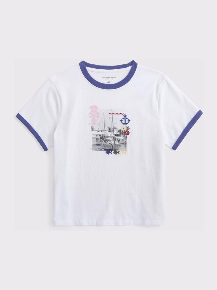 Abercrombie & Fitch White Boat Graphic T-Shirt - Image 7 of 7