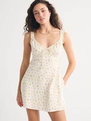 Abercrombie & Fitch Yellow Bra Free Ruched Denim Mini Dress - Image 5 of 6