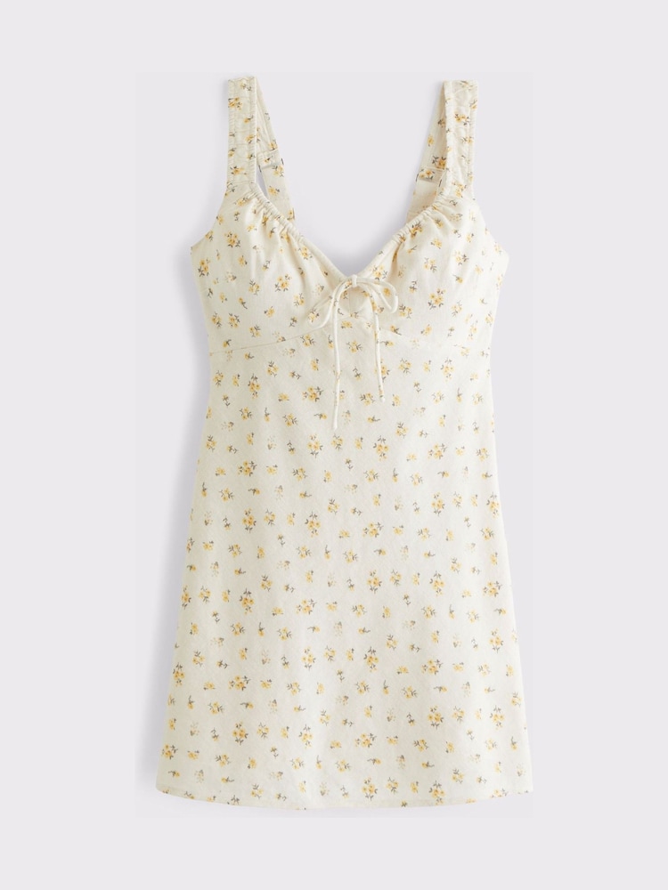 Abercrombie & Fitch Yellow Bra Free Ruched Denim Mini Dress - Image 6 of 6