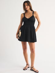 Abercrombie & Fitch Black Bra Free V-Neck Smocked Skirt Dress - Image 2 of 6