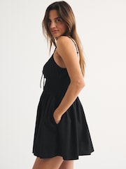 Abercrombie & Fitch Black Bra Free V-Neck Smocked Skirt Dress - Image 4 of 6