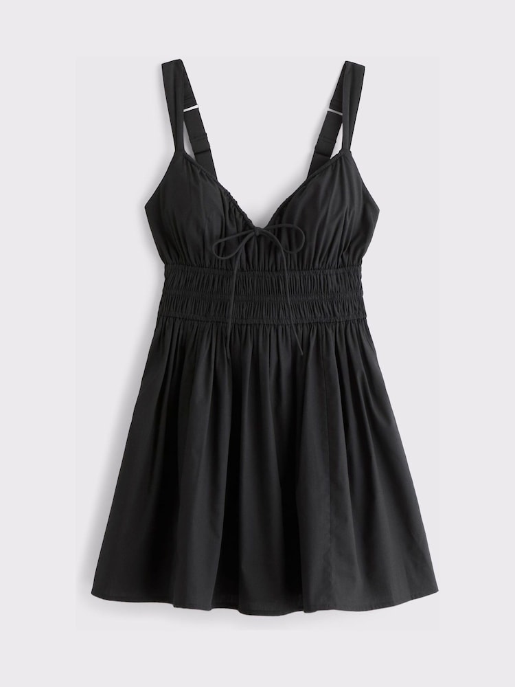 Abercrombie & Fitch Black Bra Free V-Neck Smocked Skirt Dress - Image 6 of 6