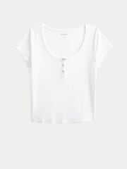 Hollister White Henley T-Shirt - Image 1 of 1