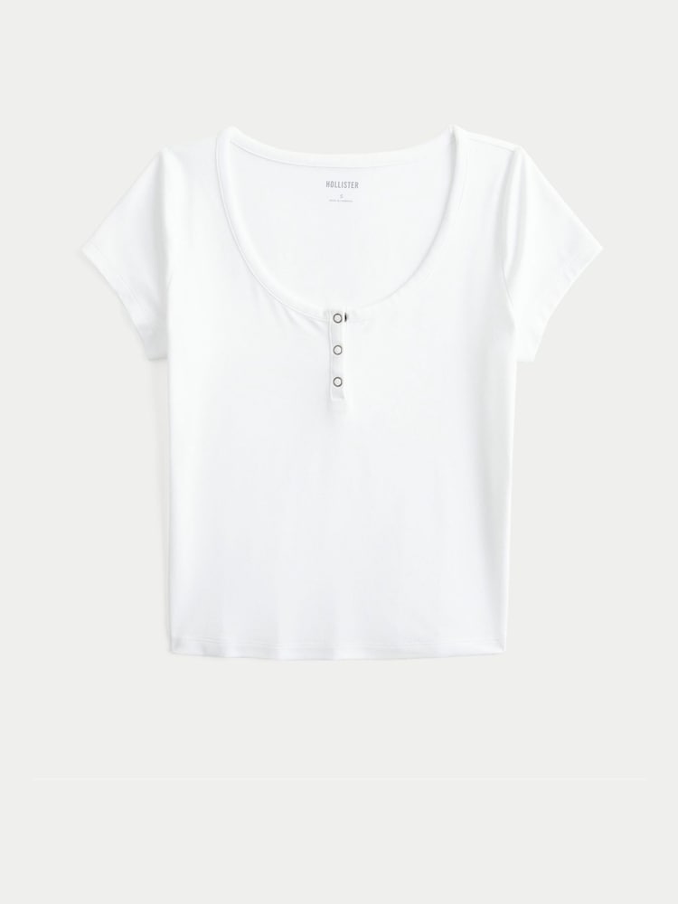 Hollister White Henley T-Shirt - Image 1 of 1