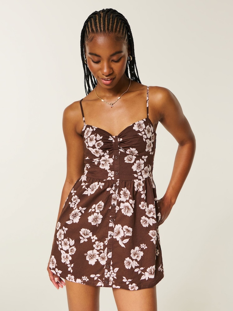 Hollister Brown Button Through Mini Dress - Image 1 of 3