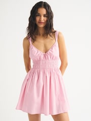 Abercrombie & Fitch Pink Bra Free V-Neck Smocked Skirt Dress - Image 1 of 6